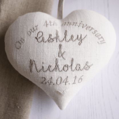 4th Anniversary Embroidered Heart and Bowl 4th Linen Anniversary Gifts