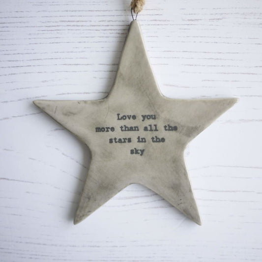 ’Love you more than all the stars’ porcelain gift star