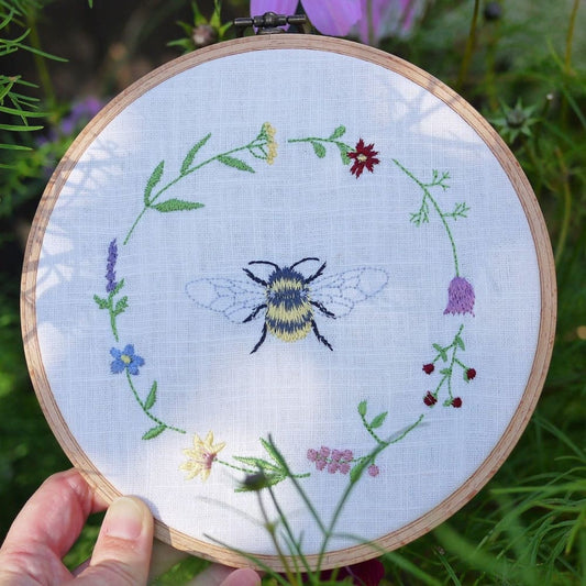 Bee and Wildflower Embroidery Plaque