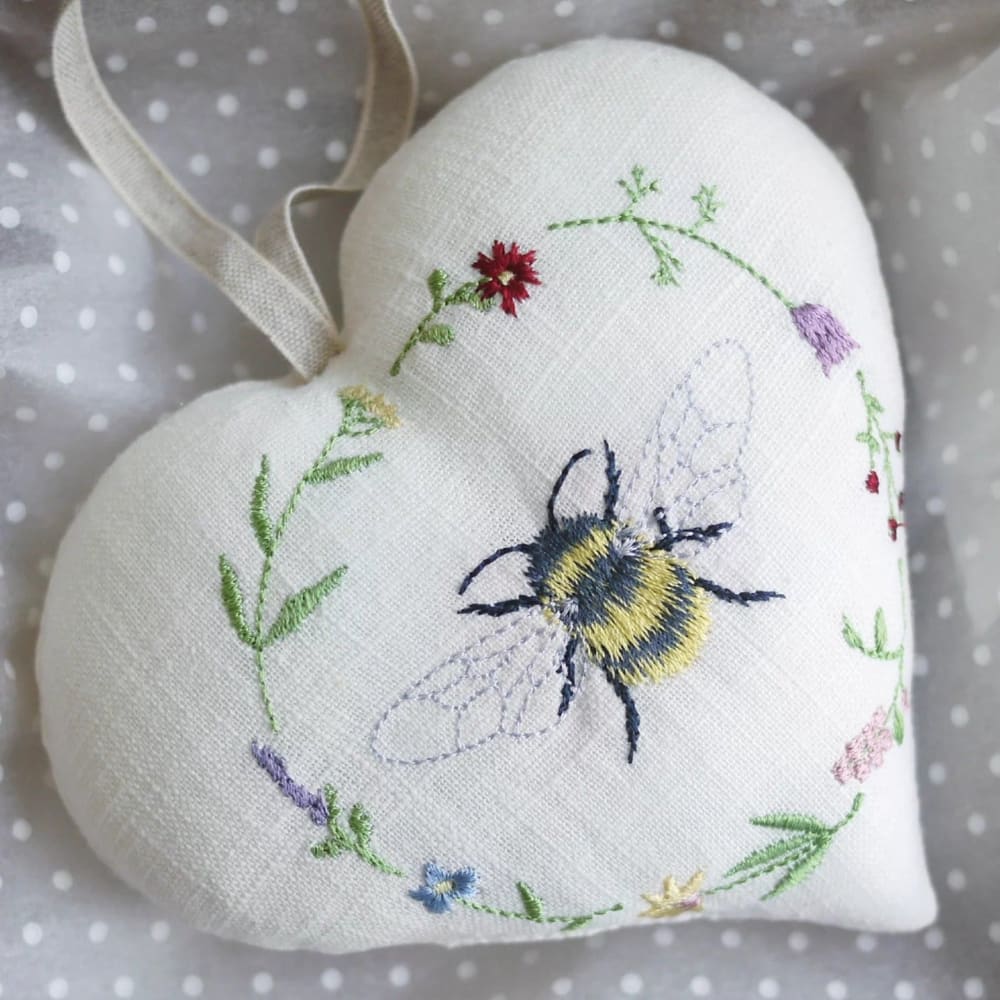 Wildflower & Bee Embroidered Heart