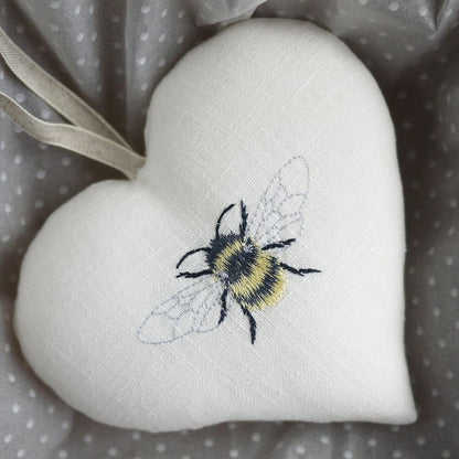 Embroidered Bee Linen Heart