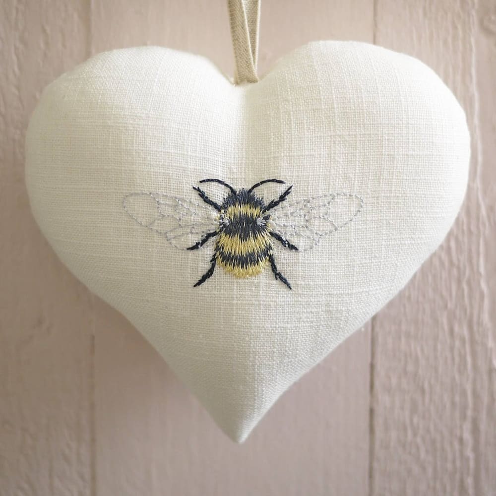Embroidered Bee Linen Heart