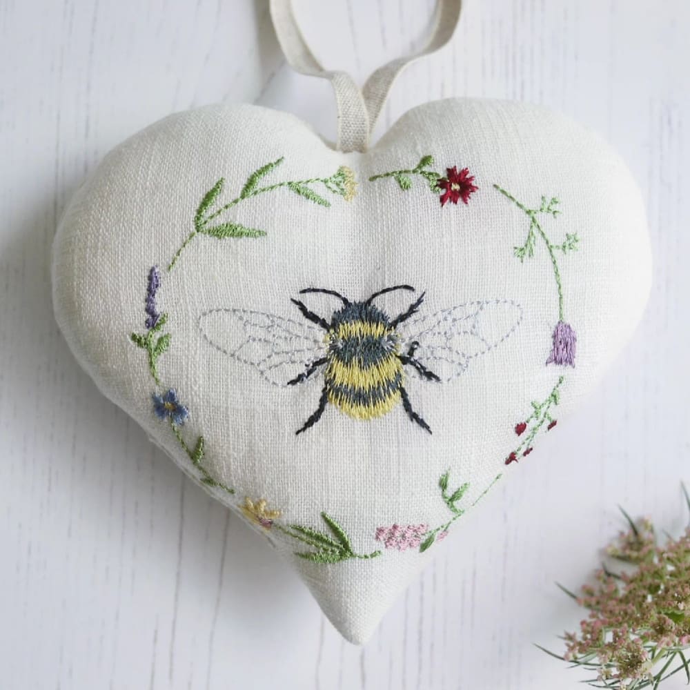 Wildflower & Bee Embroidered Heart