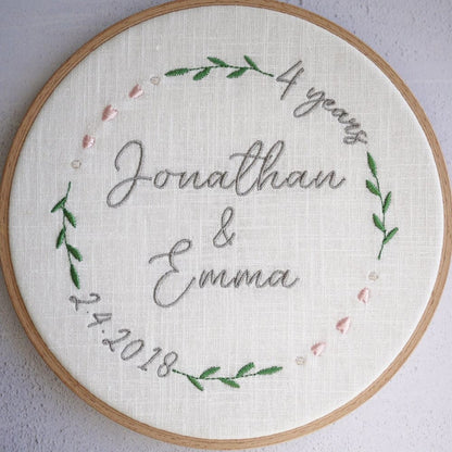 4th Anniversary Embroidered Gift Plaque 4th Linen Anniversary Gifts