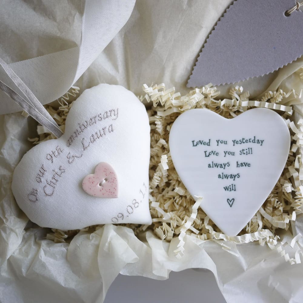 personalised 9th wedding anniversary gift heart with porcelain heart 230