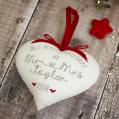 Personalised 1st Christmas Married Gift Heart Personalised Christmas stockings and decorations