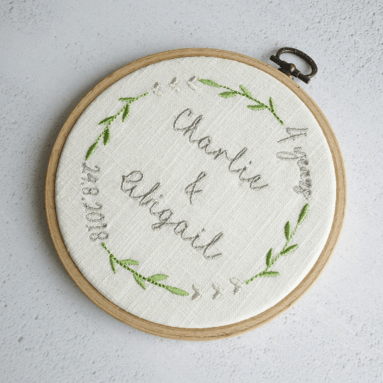 4th Wedding Anniversary Embroidered Plaque 4th Linen Anniversary Gifts
