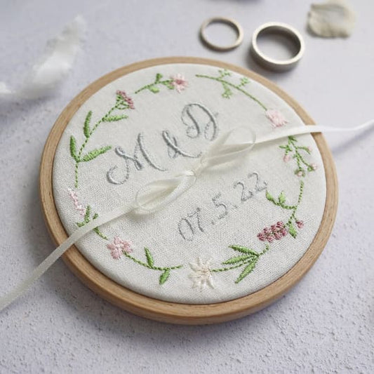 Embroidered Wildflower Wedding Ring Holder -pinks