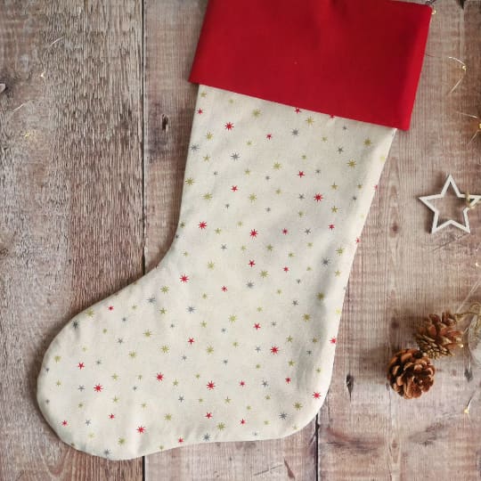 Personalised Christmas Stocking - Red And Cream Stars