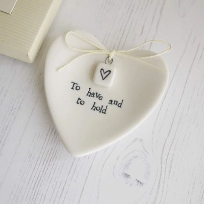 Porcelain Heart Shaped Ring Dish Personalised Wedding Ring Pillows and Holders