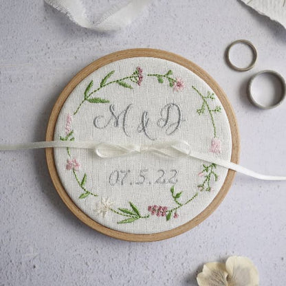 Embroidered Wildflower Wedding Ring Holder -pinks