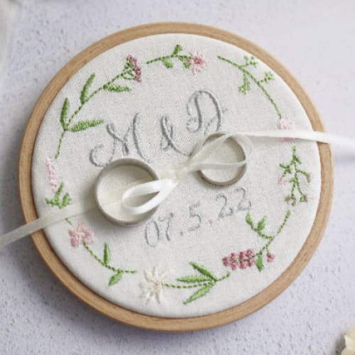 Embroidered Wildflower Wedding Ring Holder -pinks Personalised Wedding Ring Pillows and Holders